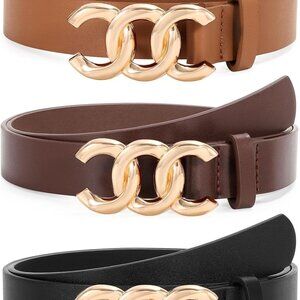 3 Pack Women's Faux Leather Belts for Jeans Casual Dress Waist Jewelry